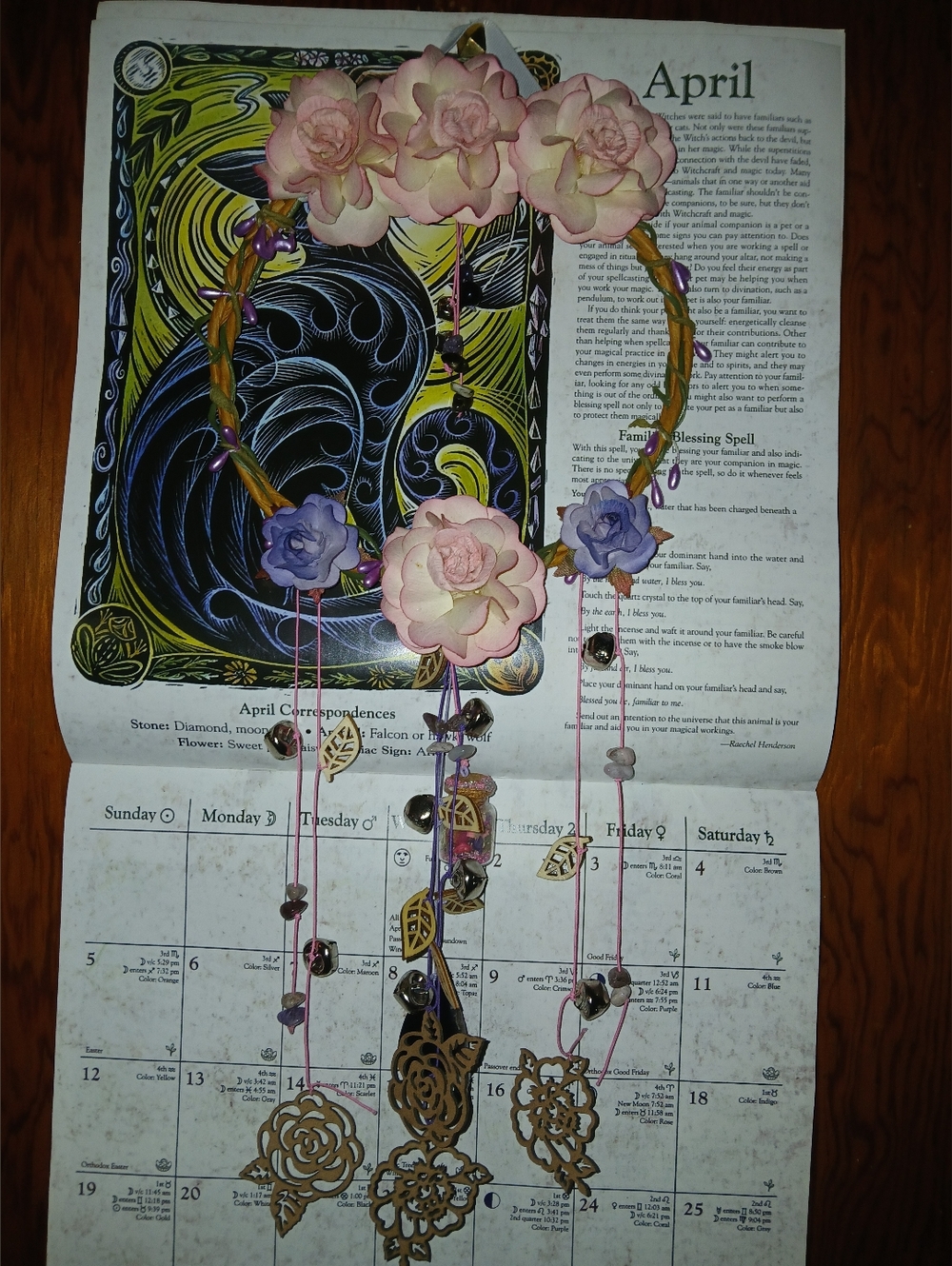 Floral Witch Bell with Hanging Charms - Pink & Lavender